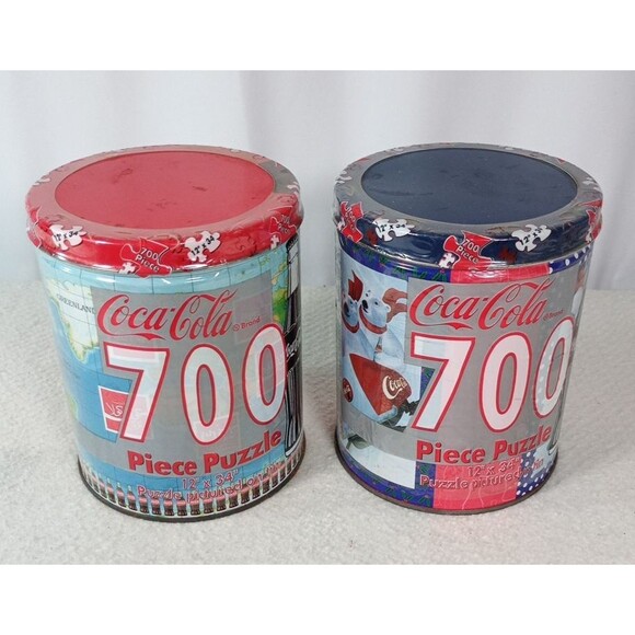 2 Sealed Coca-Cola 700 Pc Puzzle Tins Polar Bear & World Map Vintage Lot - Picture 1 of 11